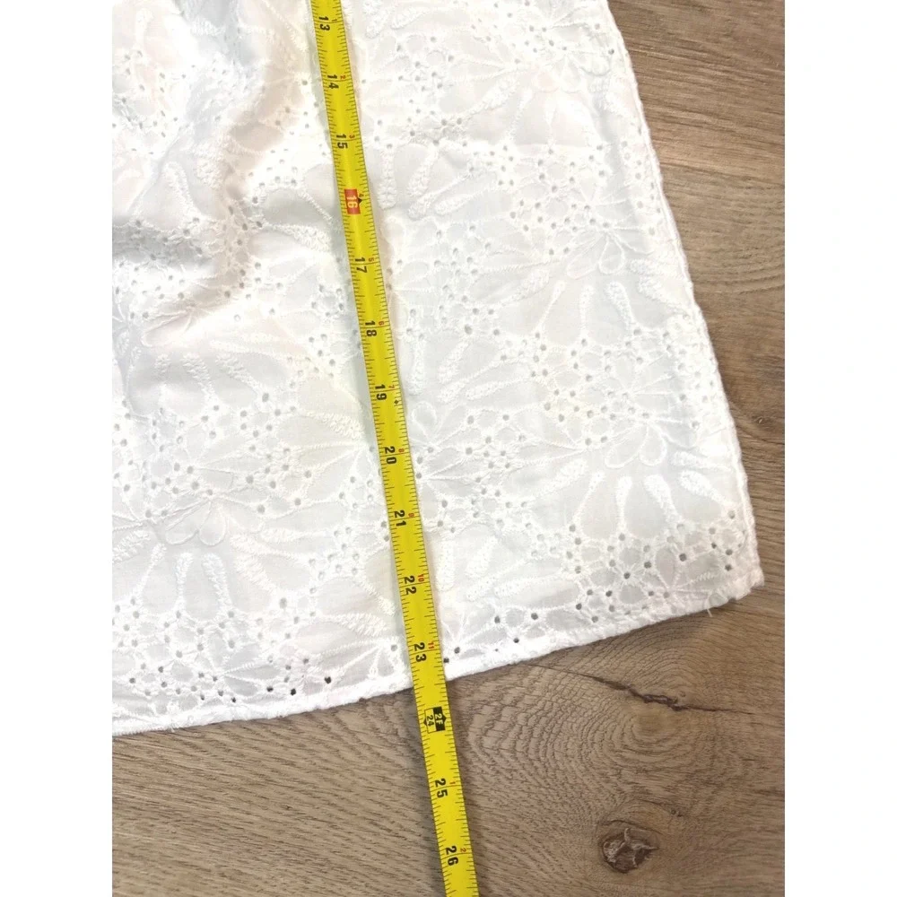 LOFT White Eyelet PuffSleeve Blouse Women Small 100%Cotton Coastal‎ Chic Preppy
